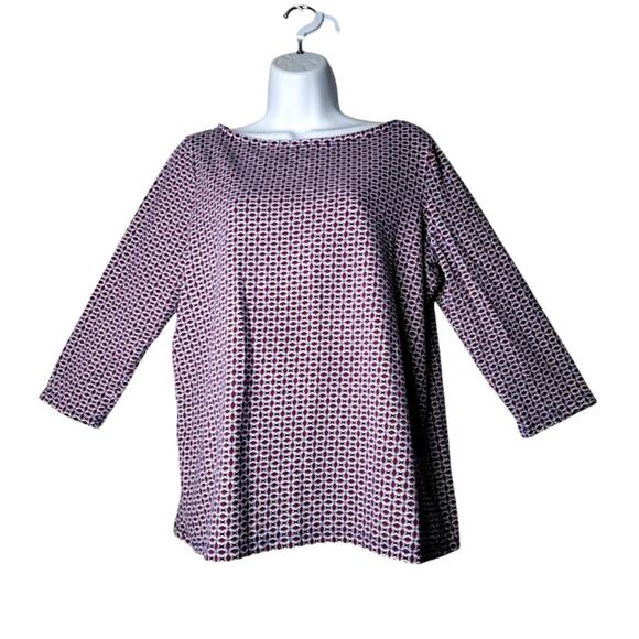 Talbots Woman Petites 1XP Red Blue Geometric Print Knit Top 3/4 Sleeve Stretch - Picture 1 of 9